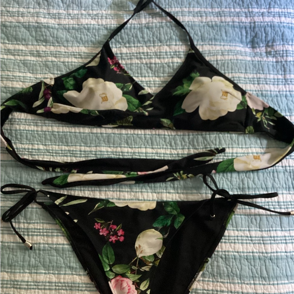 Floral Black Bikini Set